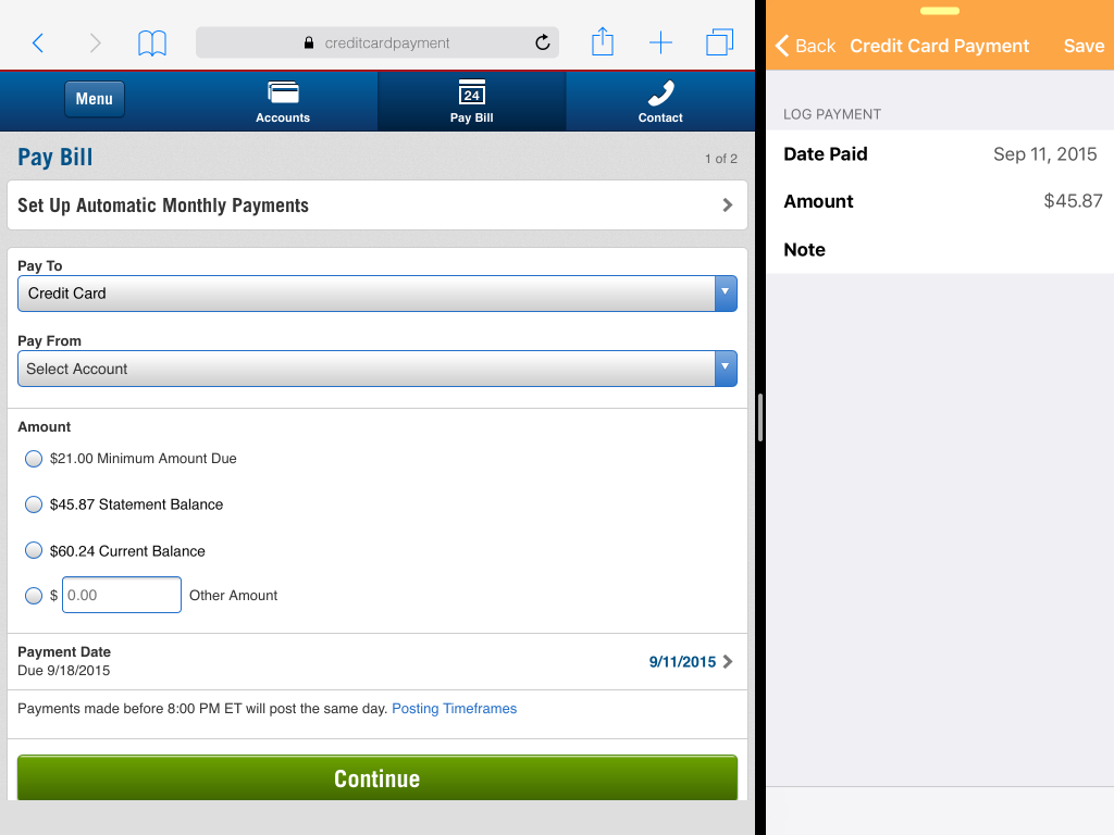 Multitasking on iPad makes it easy to pay bills and log them in Chronicle.